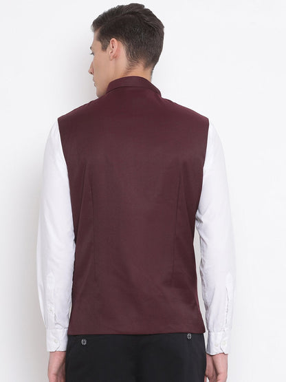 Men's Maroon Cotton Blend Twill Nehru Jacket