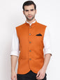 Men's Orange Cotton Blend Twill Nehru Jacket