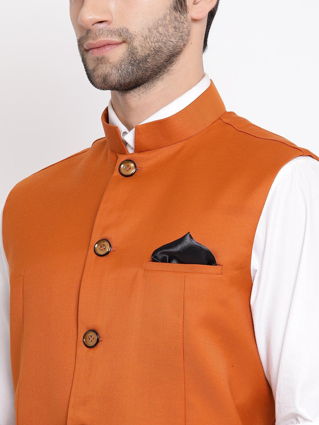 Men's Orange Cotton Blend Twill Nehru Jacket