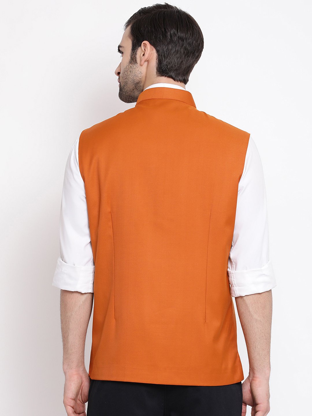 Men's Orange Cotton Blend Twill Nehru Jacket