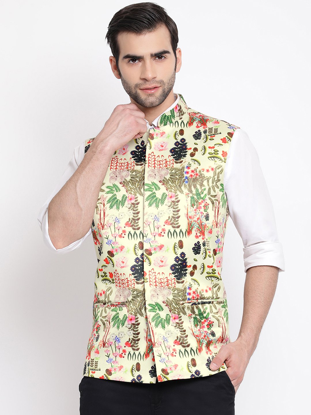 Men's Green Digital Printed Royal Nehru Jacket