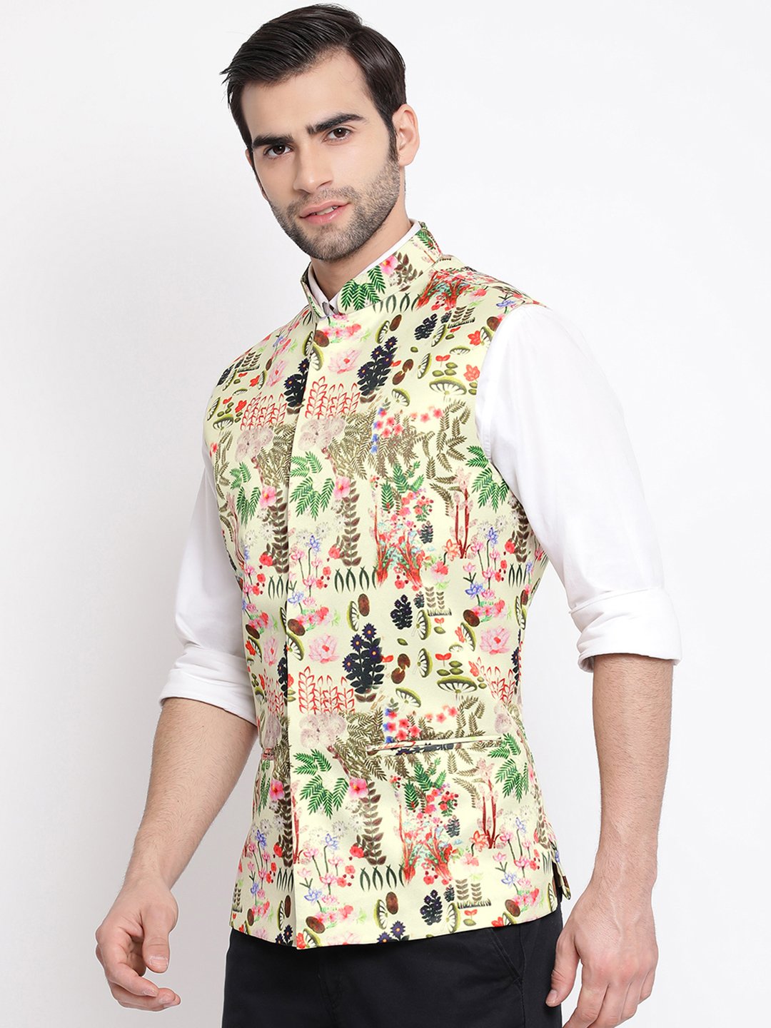 Men's Green Digital Printed Royal Nehru Jacket