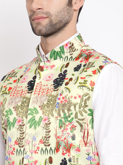 Men's Green Digital Printed Royal Nehru Jacket