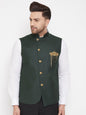 Men's Bottle Green Solid Embellished Zardozi Nehru Jacket