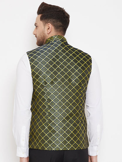 Men's Green Jute Cotton Zipper Nehru Jacket