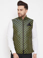 Men's Green Jute Cotton Zipper Nehru Jacket