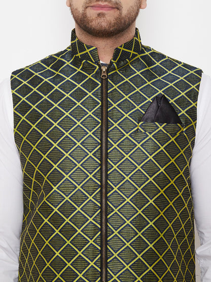 Men's Green Jute Cotton Zipper Nehru Jacket