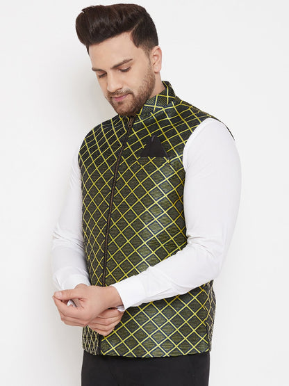 Men's Green Jute Cotton Zipper Nehru Jacket