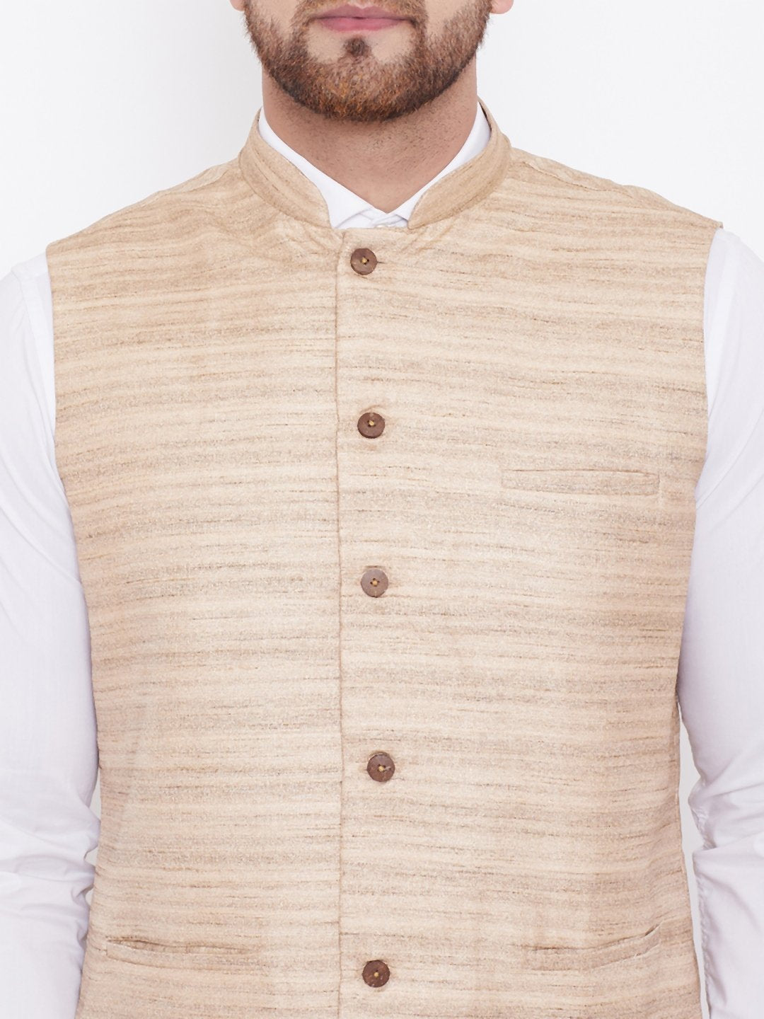 Men's Beige Silk Blend Nehru Jacket