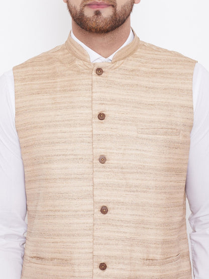 Men's Beige Silk Blend Nehru Jacket