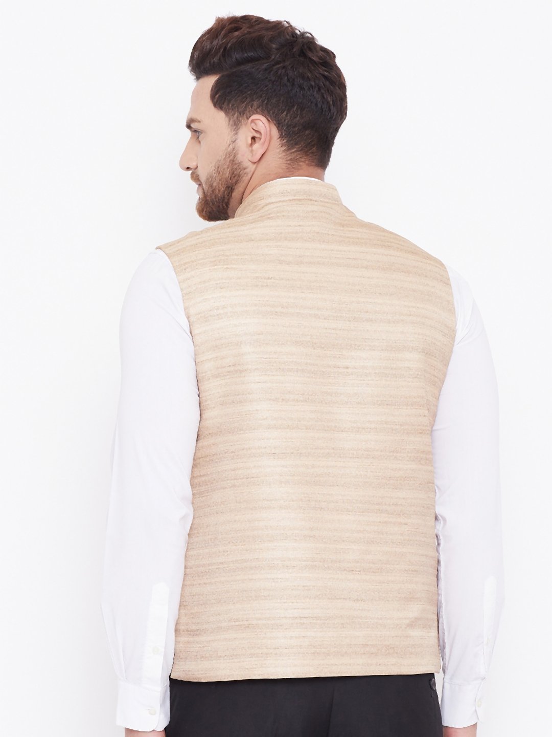 Men's Beige Silk Blend Nehru Jacket