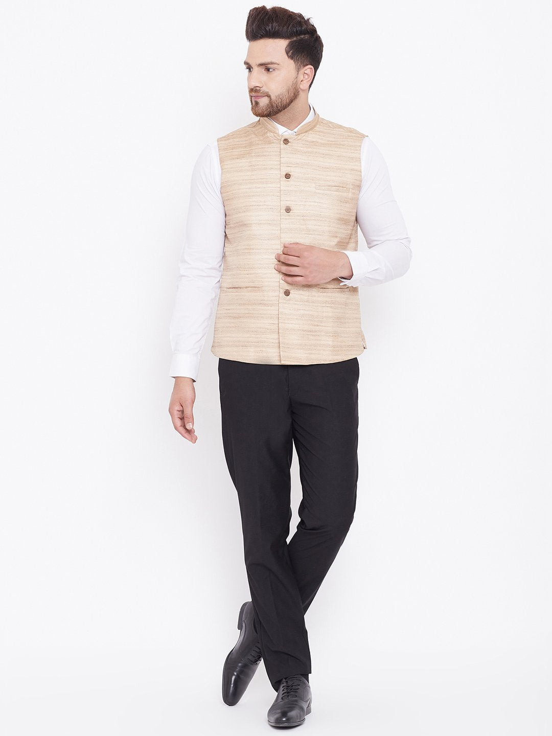 Men's Beige Silk Blend Nehru Jacket