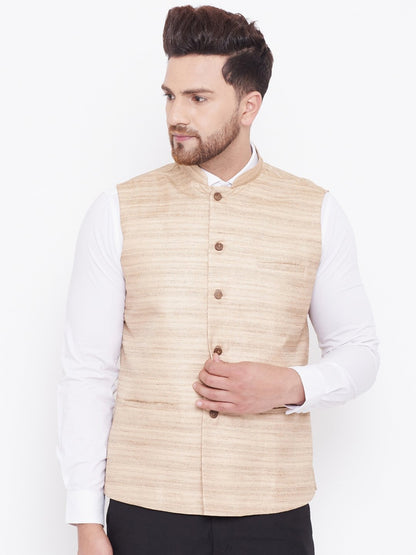 Men's Beige Silk Blend Nehru Jacket