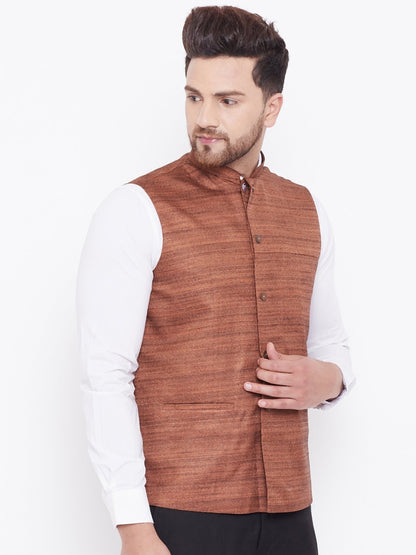 Men's Coffee Brown Silk Blend Nehru Jacket