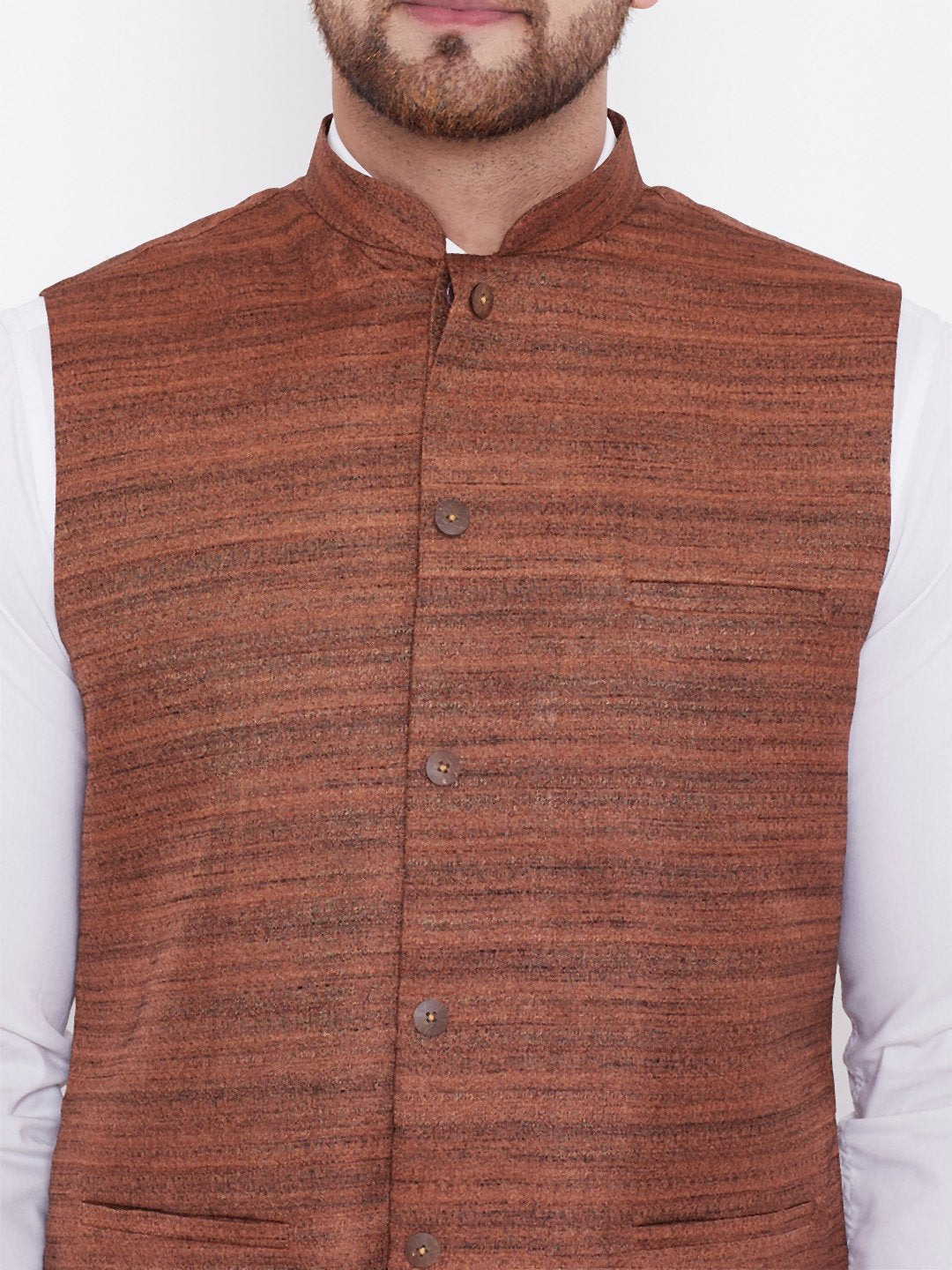 Men's Coffee Brown Silk Blend Nehru Jacket