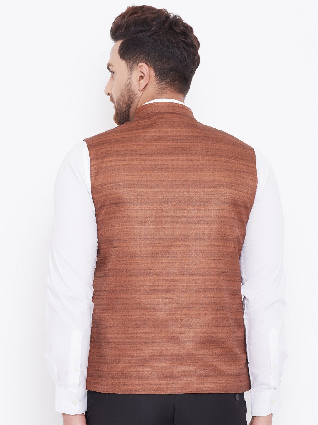 Men's Coffee Brown Silk Blend Nehru Jacket