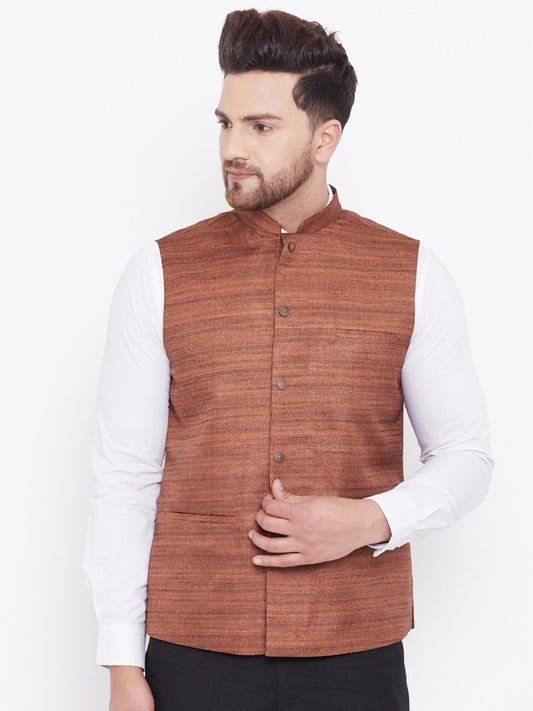 Men's Coffee Brown Silk Blend Nehru Jacket