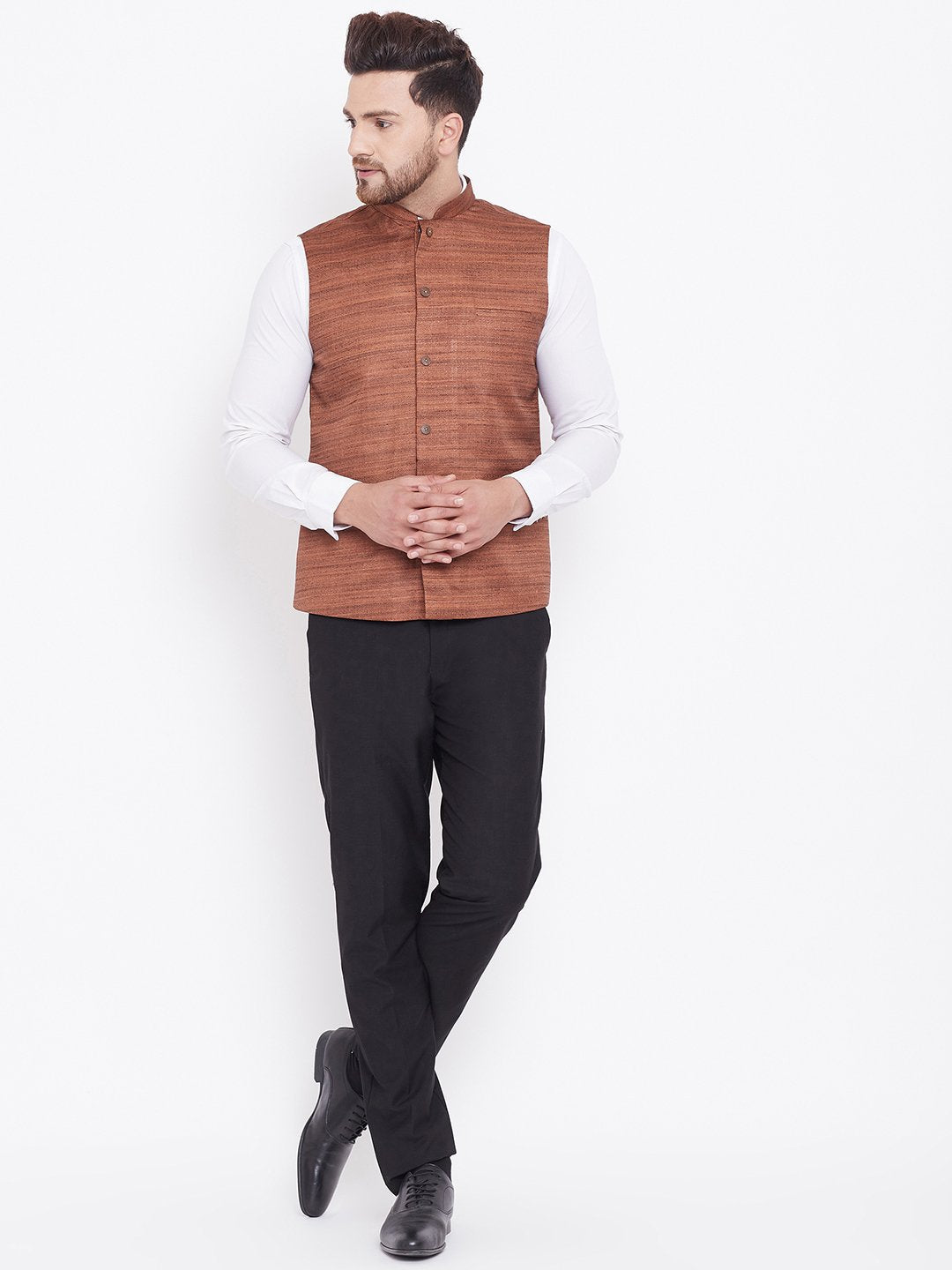 Men's Coffee Brown Silk Blend Nehru Jacket