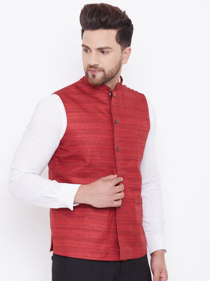 Men's Maroon Silk Blend Nehru Jacket