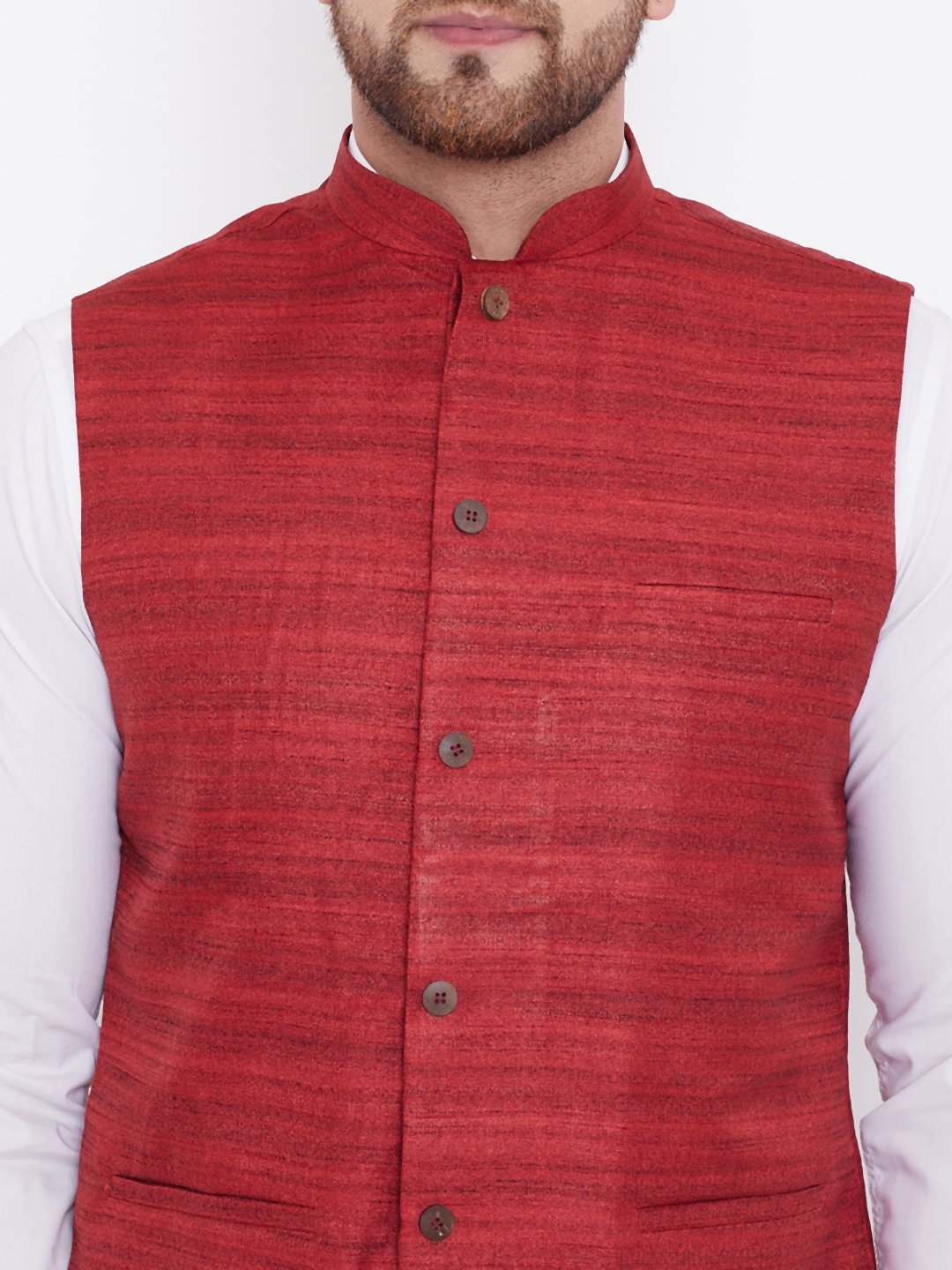 Men's Maroon Silk Blend Nehru Jacket