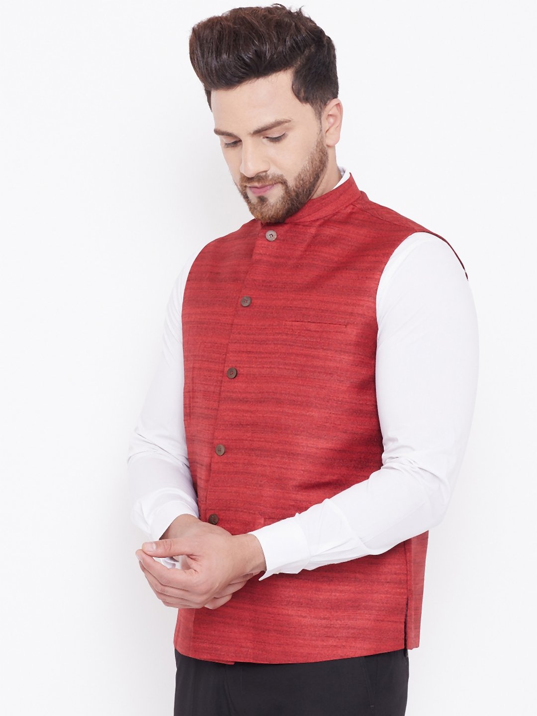 Men's Maroon Silk Blend Nehru Jacket