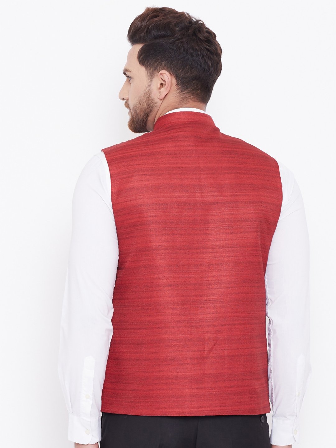 Men's Maroon Silk Blend Nehru Jacket