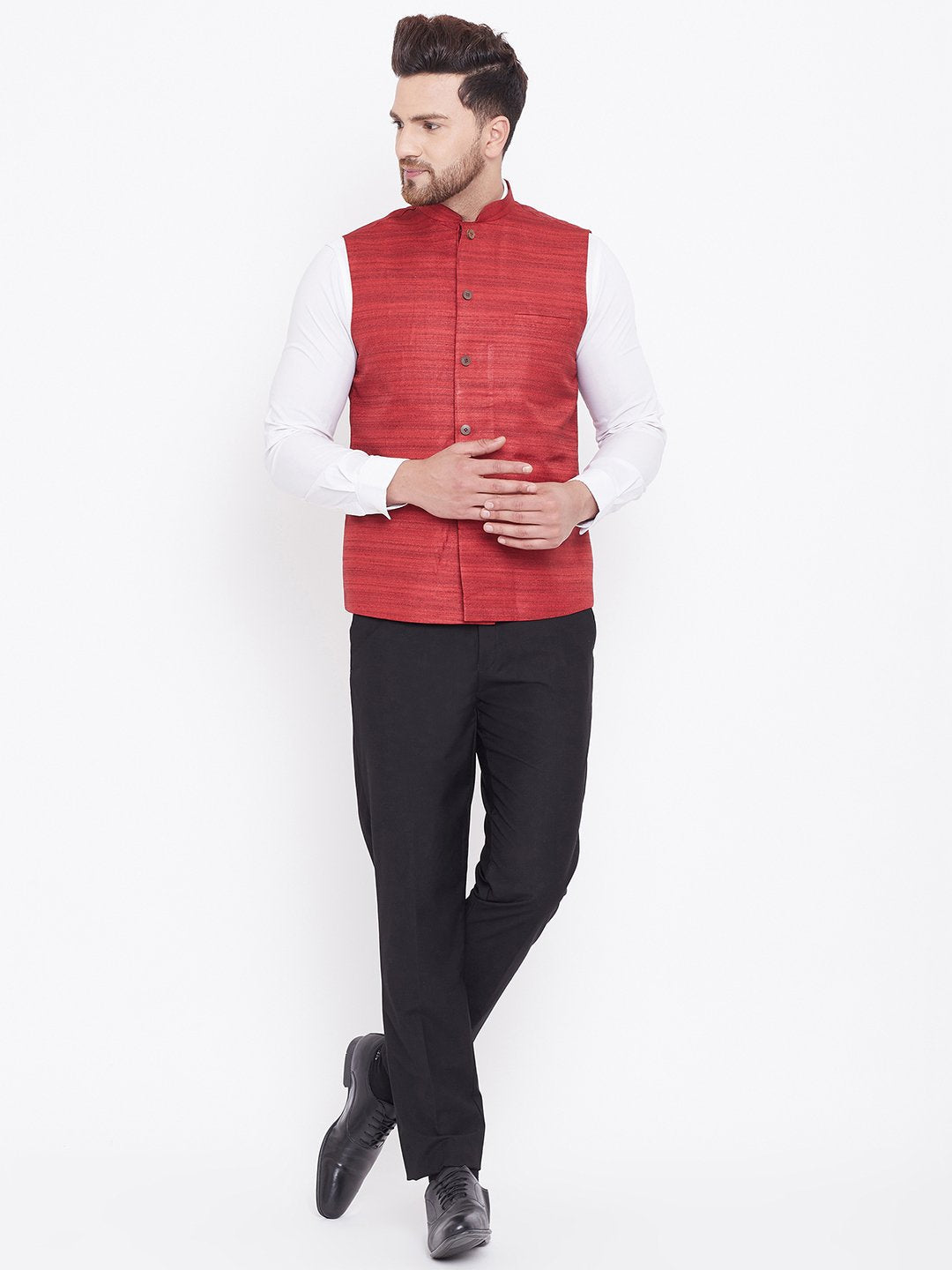 Men's Maroon Silk Blend Nehru Jacket