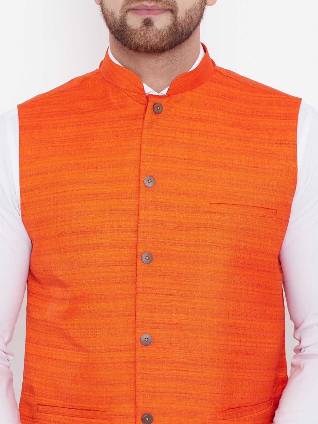 Men's Orange Silk Blend Nehru Jacket