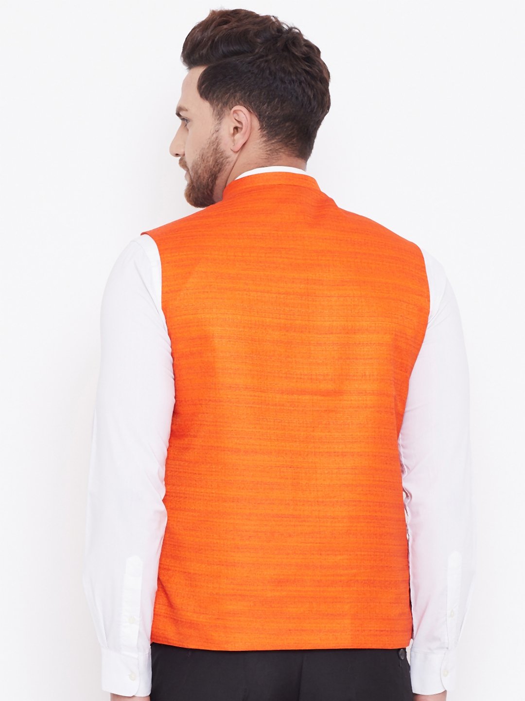 Men's Orange Silk Blend Nehru Jacket