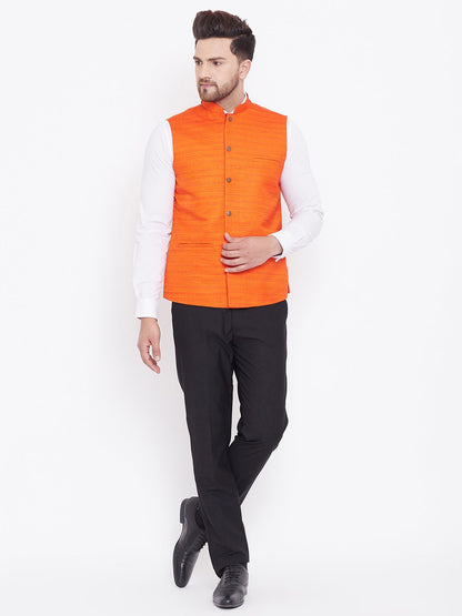 Men's Orange Silk Blend Nehru Jacket