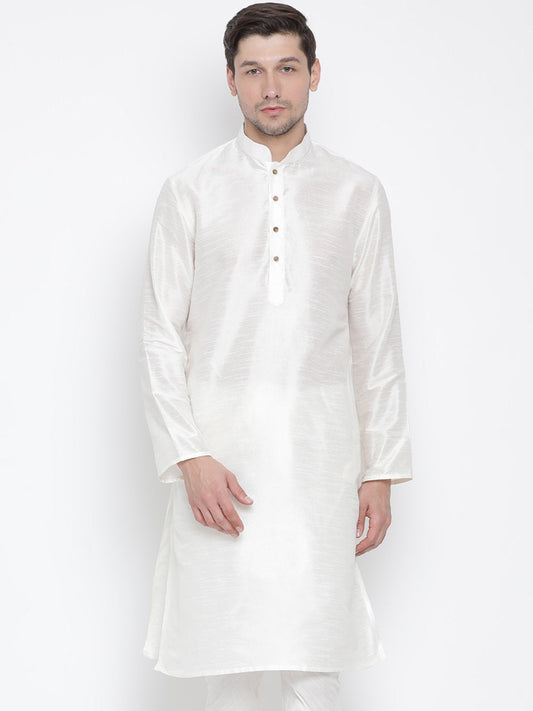 Men's White Silk Blend Kurta