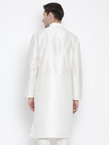 Men's White Silk Blend Kurta