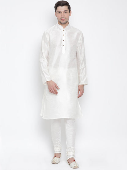 Men's White Silk Blend Kurta