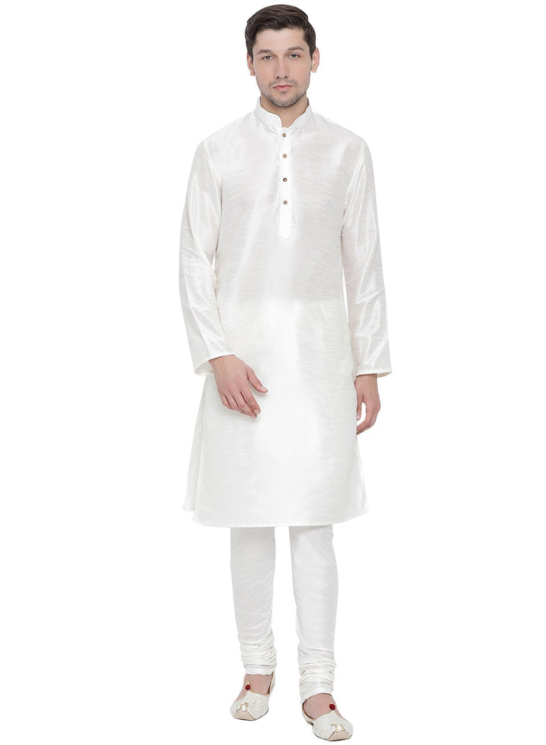 Men's White Silk Blend Kurta and Pyjama Set