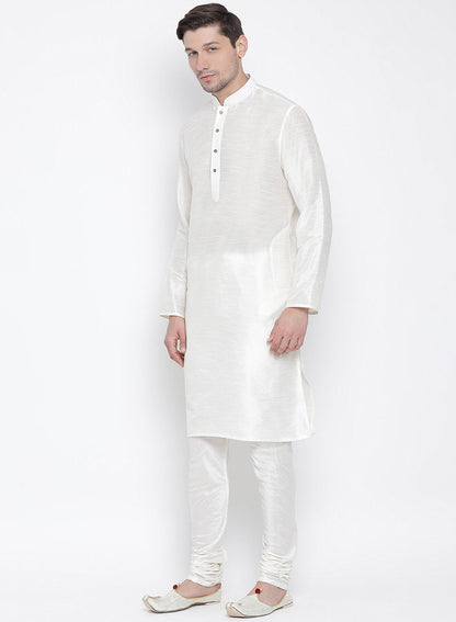 Men's White Silk Blend Kurta and Pyjama Set