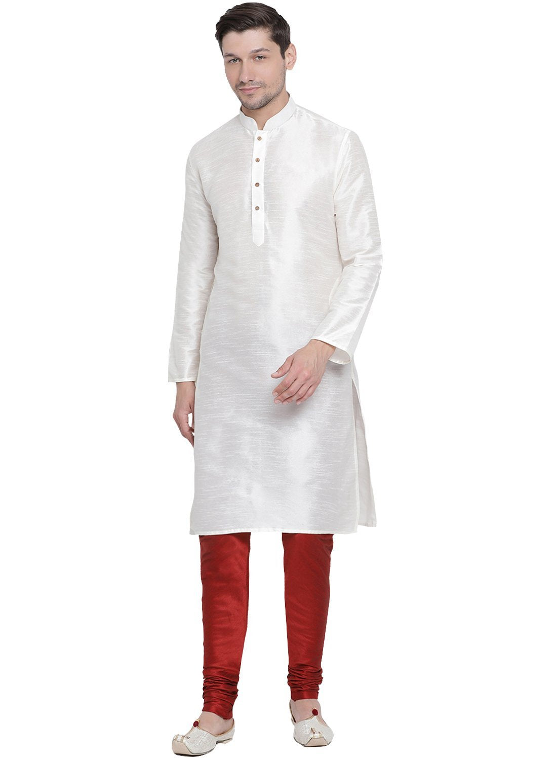 Men's White Silk Blend Kurta and Pyjama Set