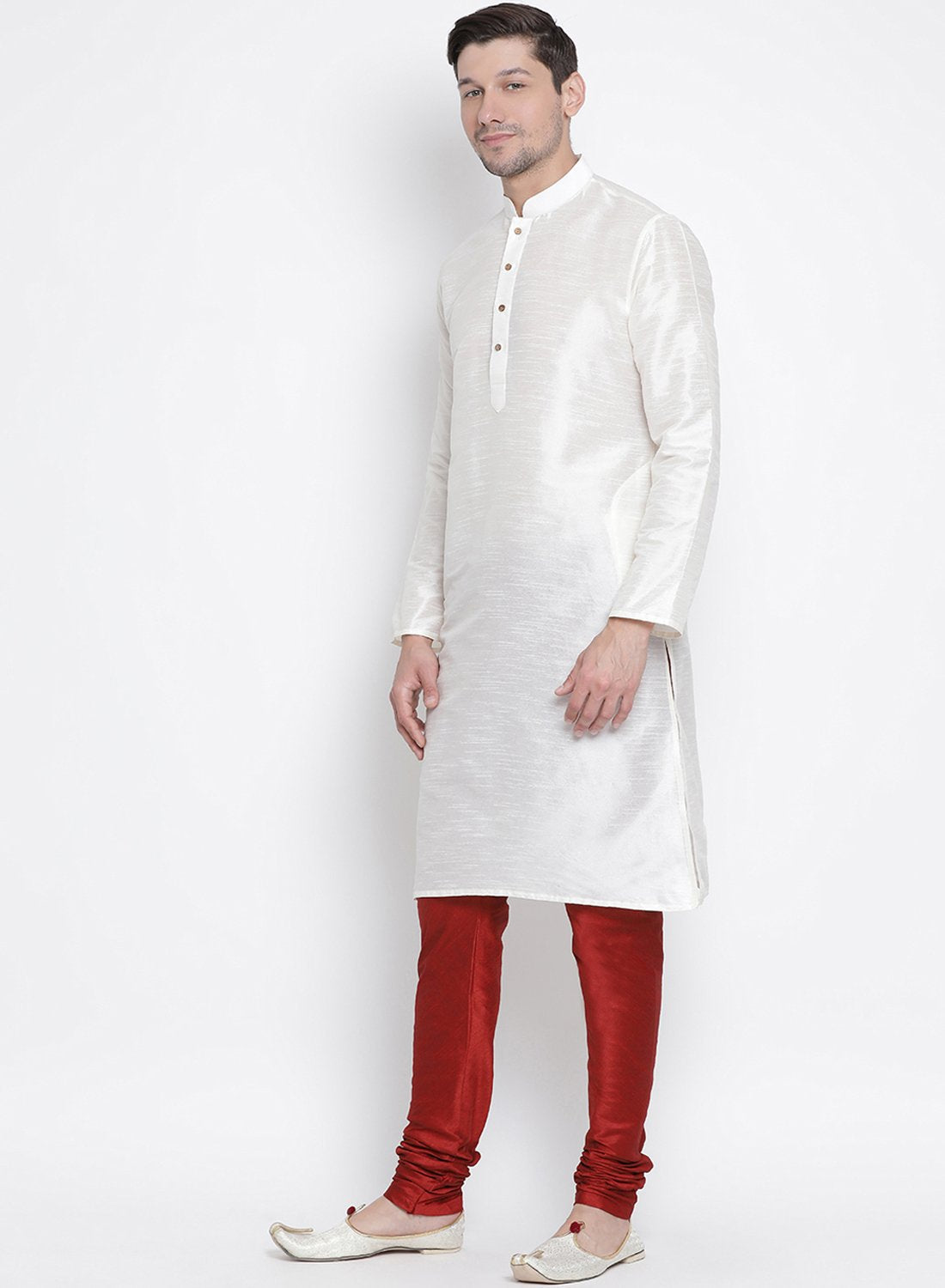 Men's White Silk Blend Kurta and Pyjama Set