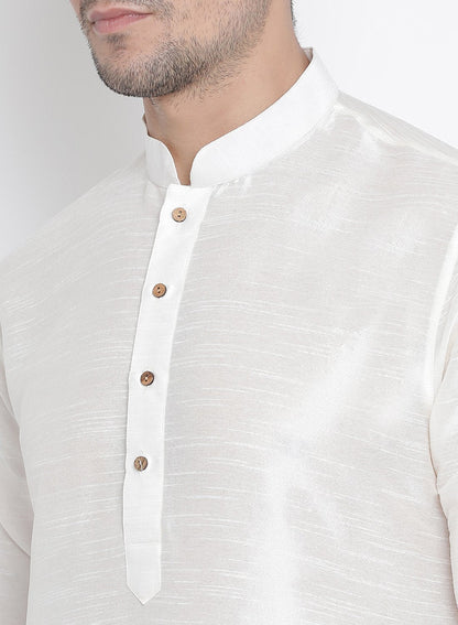 Men's White Silk Blend Kurta and Pyjama Set