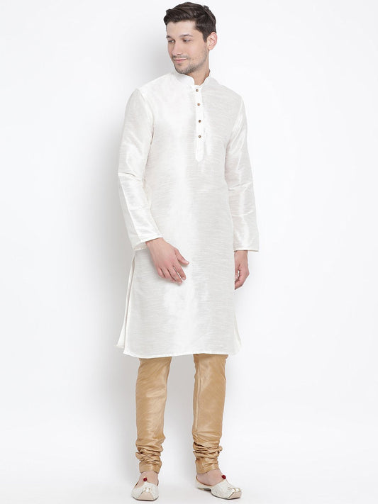 Men's White Silk Blend Kurta and Pyjama Set