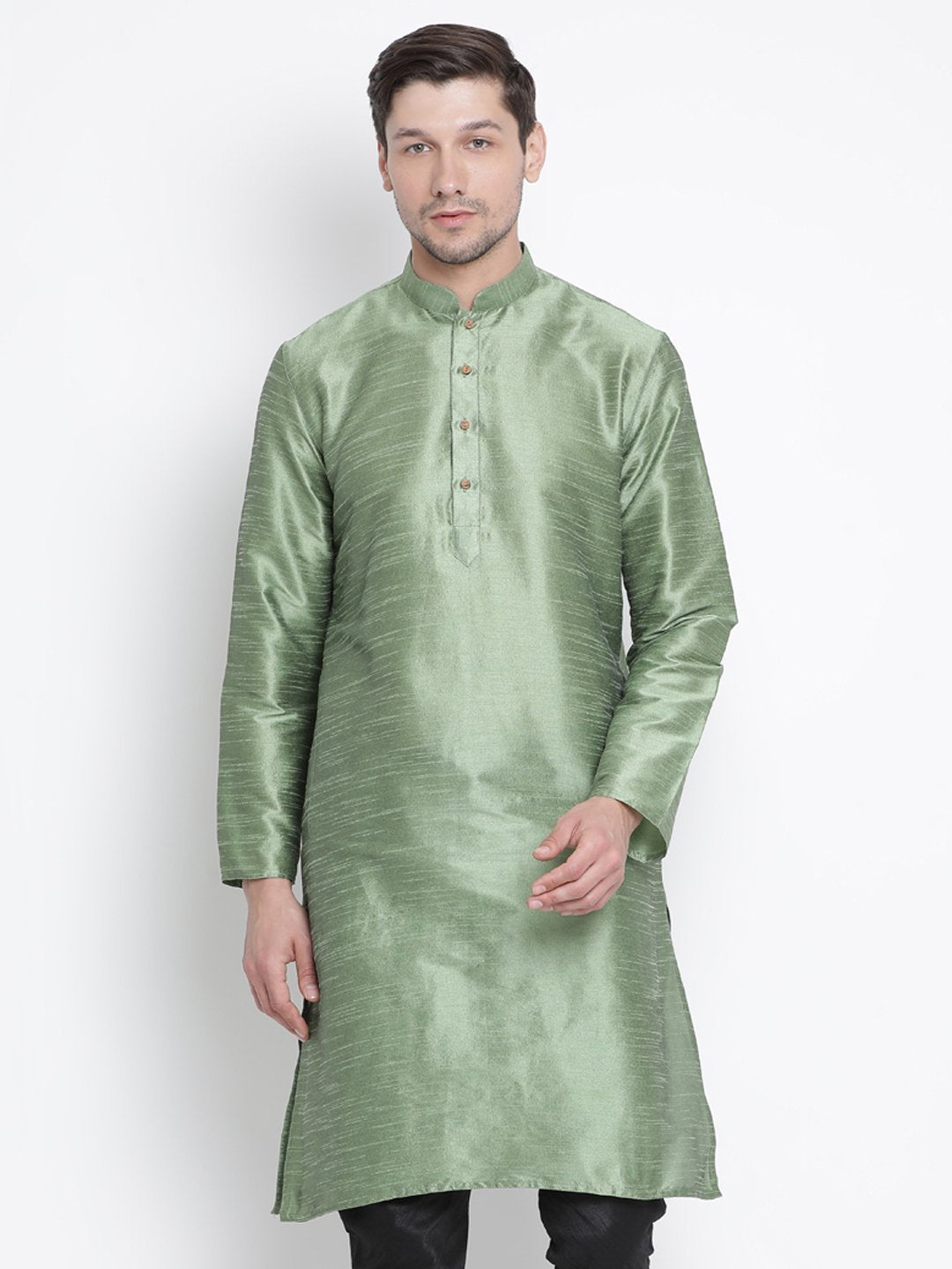 Men's Light Green Silk Blend Kurta