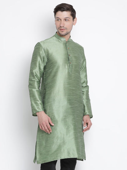 Men's Light Green Silk Blend Kurta