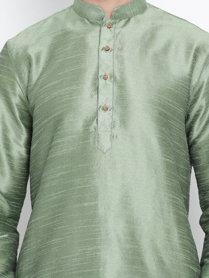 Men's Light Green Silk Blend Kurta