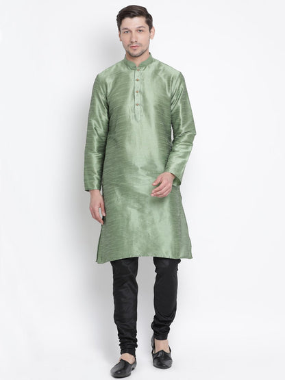 Men's Light Green Silk Blend Kurta