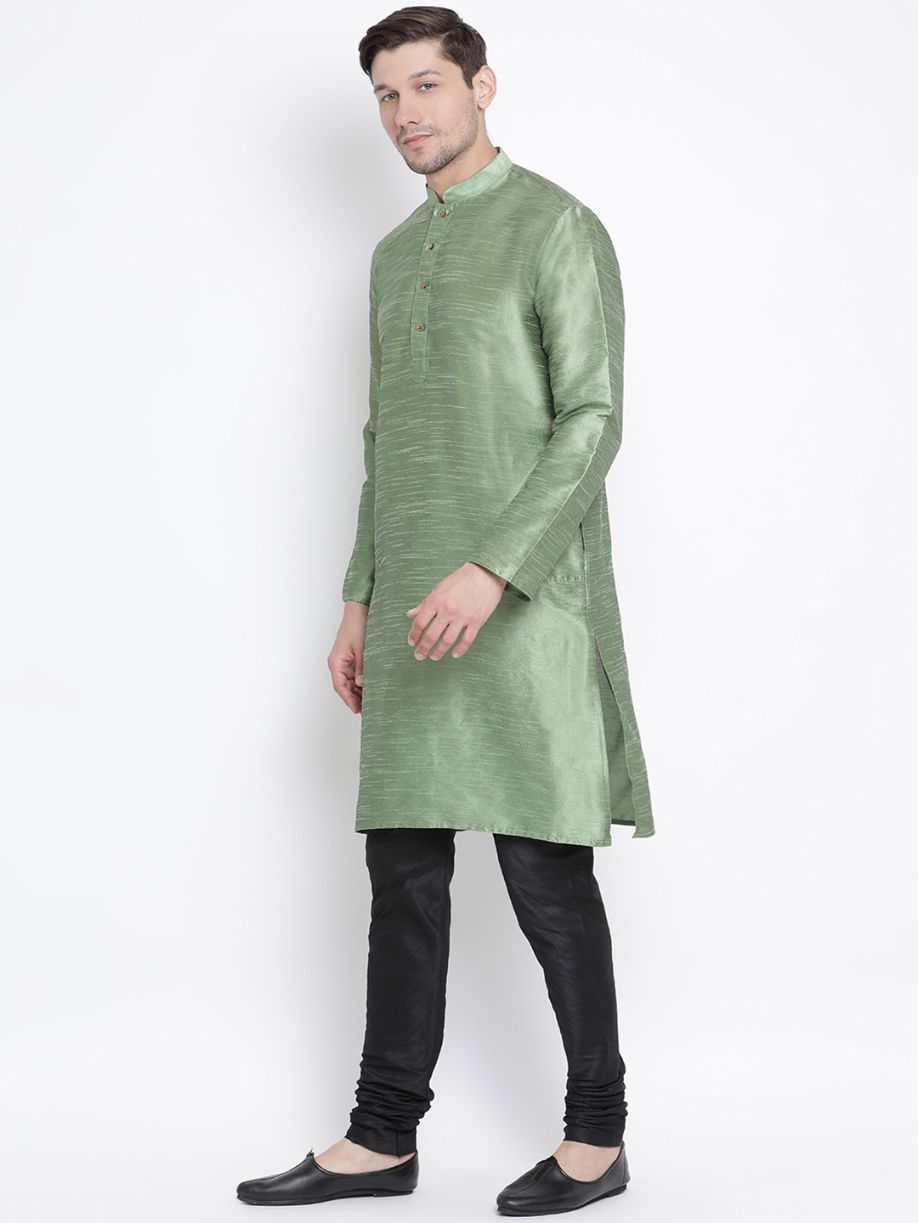 Men's Light Green Silk Blend Kurta and Pyjama Set