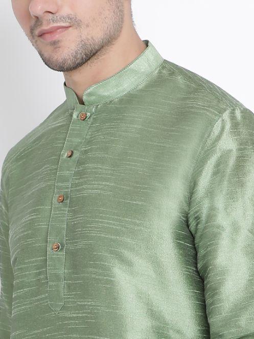 Men's Light Green Silk Blend Kurta and Pyjama Set