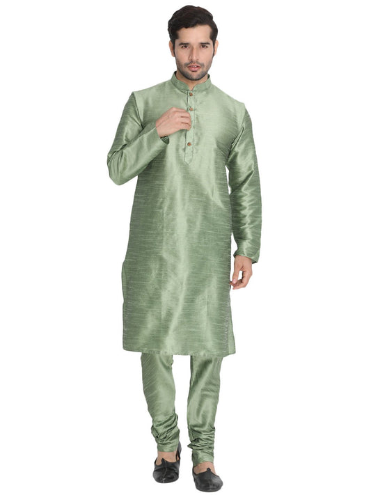 Men's Light Green Silk Blend Kurta and Pyjama Set