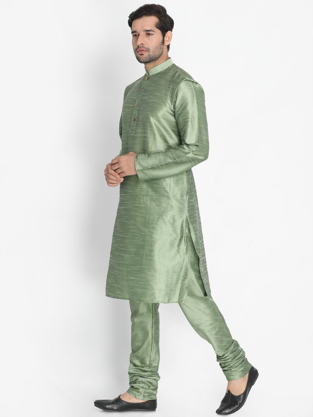 Men's Light Green Silk Blend Kurta and Pyjama Set