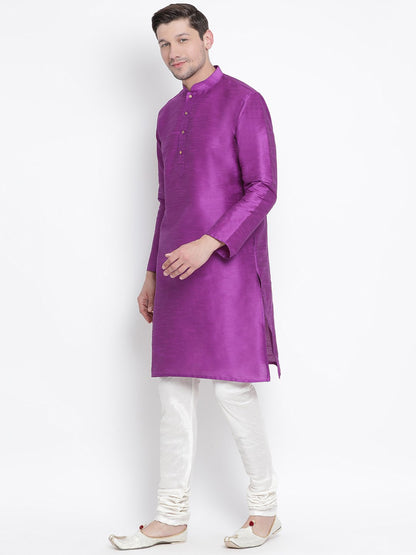 Men's Purple Silk Blend Kurta and Pyjama Set