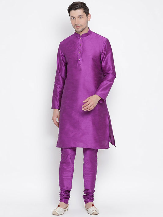 Men's Purple Silk Blend Kurta and Pyjama Set