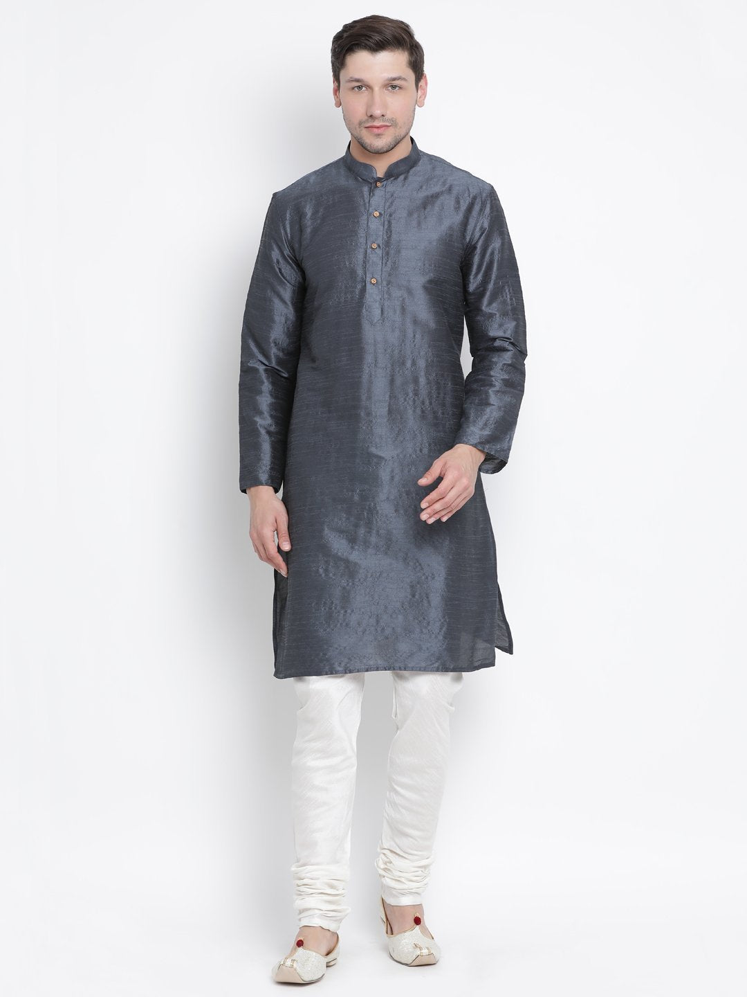 Men's Grey Silk Blend Kurta